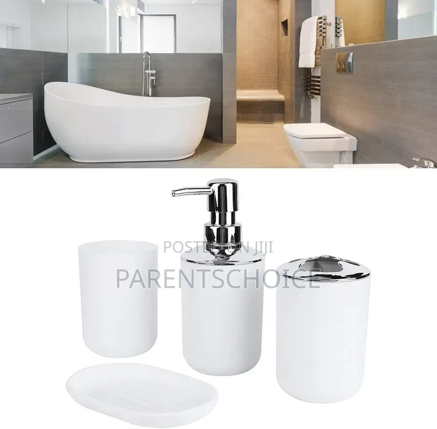 4 Piece Bathroom Accessory Set- White / Black