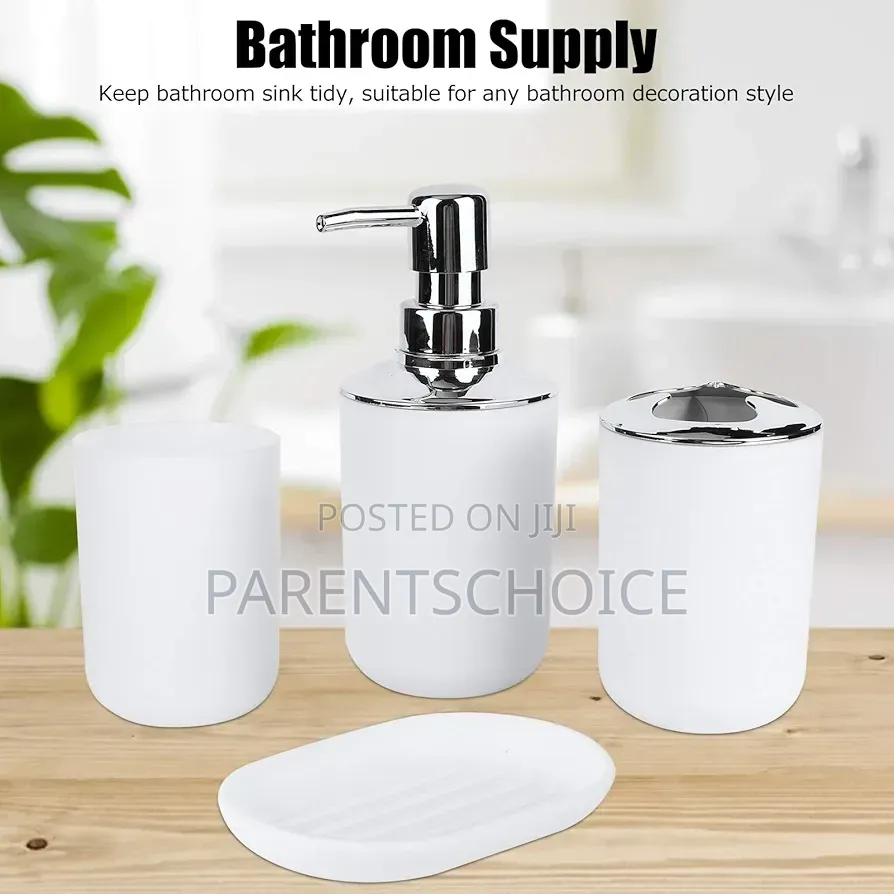 4 Piece Bathroom Accessory Set- White / Black