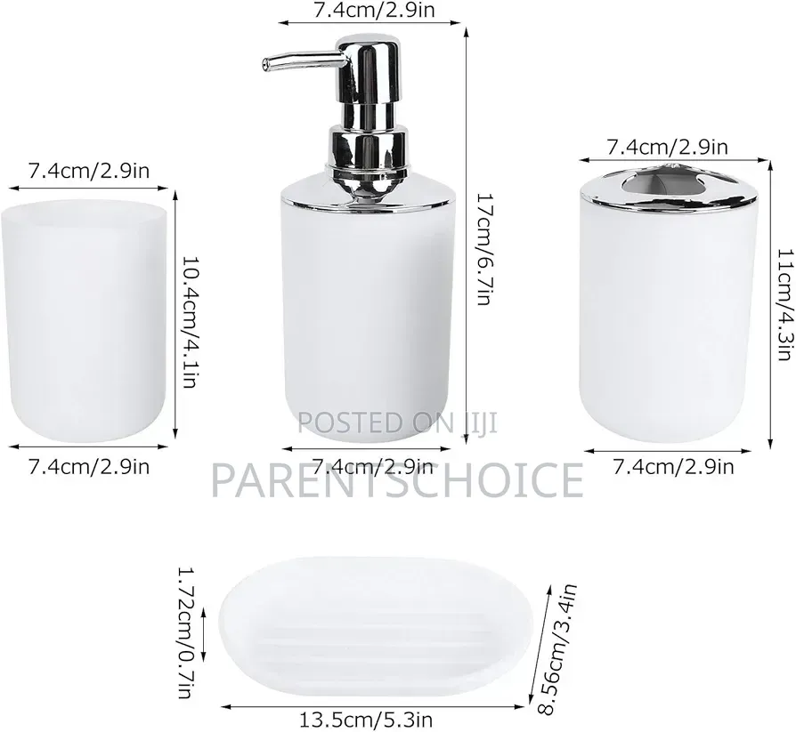 4 Piece Bathroom Accessory Set- White / Black