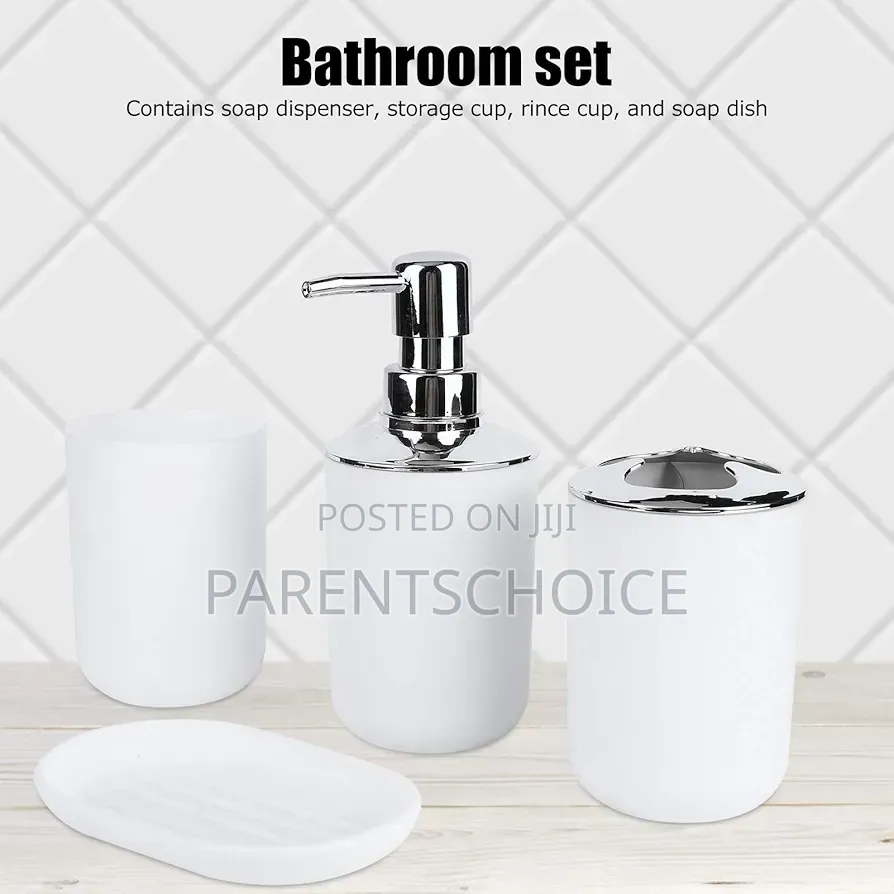 4 Piece Bathroom Accessory Set- White / Black