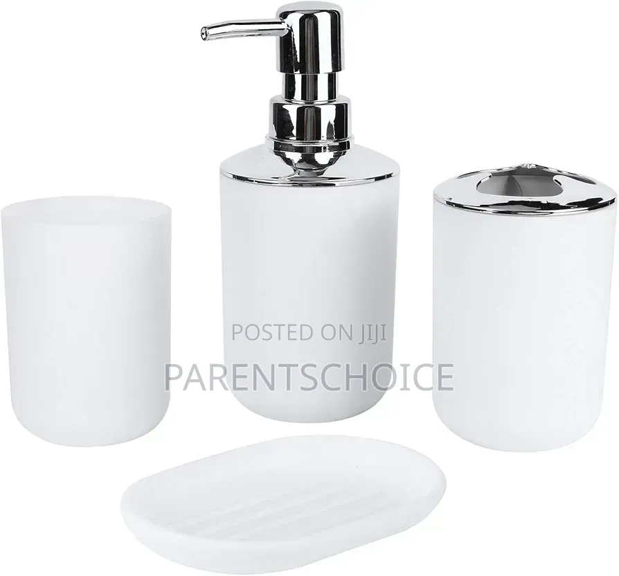 4 Piece Bathroom Accessory Set- White / Black