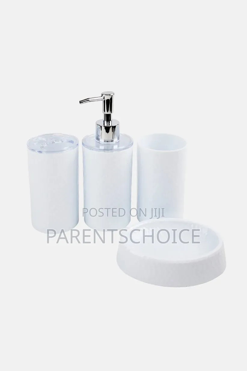 4 Piece Bathroom Accessory Set- White / Black