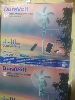 18” Duravolt Solar Lithium Rechargeable Fan + Remote + Led Bulbs