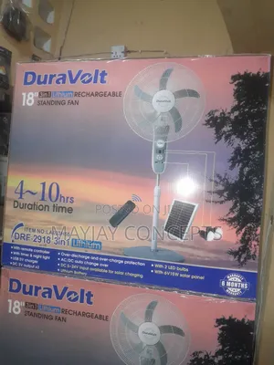 18” Duravolt Solar Lithium Rechargeable Fan + Remote + Led Bulbs