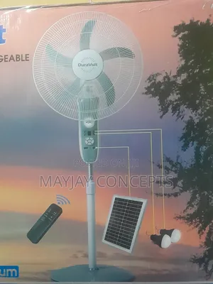18” Duravolt Solar Lithium Rechargeable Fan + Remote + Led Bulbs