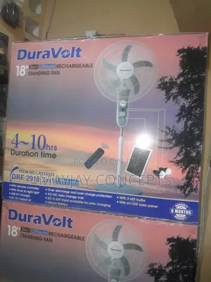 18” Duravolt Solar Lithium Rechargeable Fan + Remote + Led Bulbs