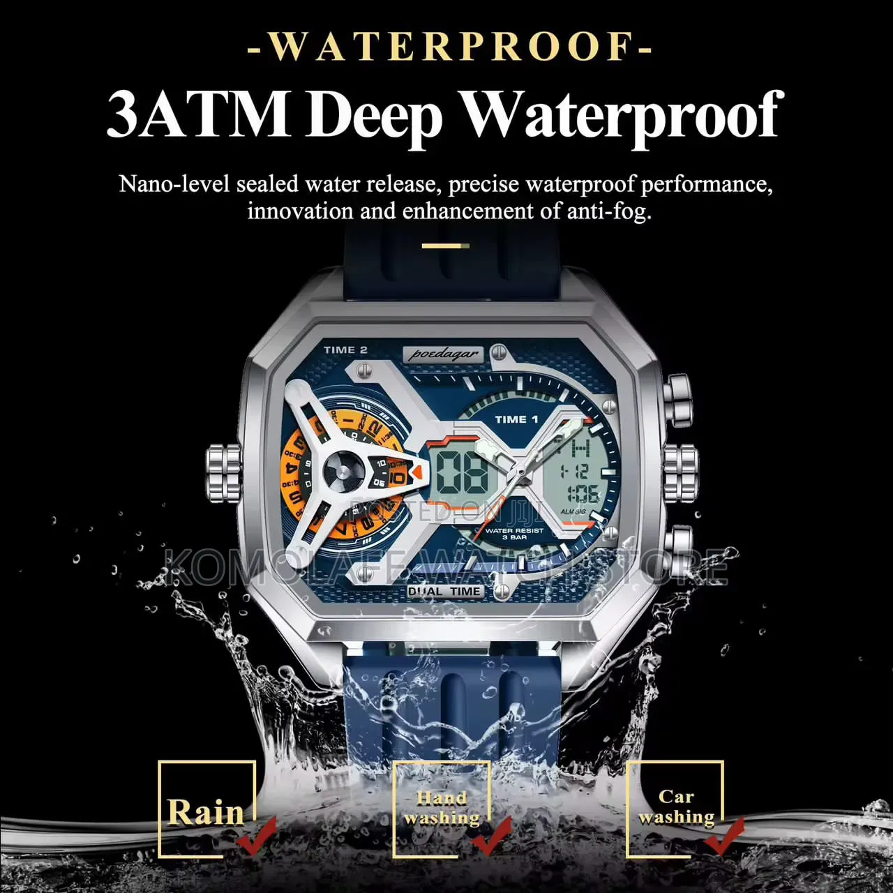 Poedagar Rubber Double Timepiece