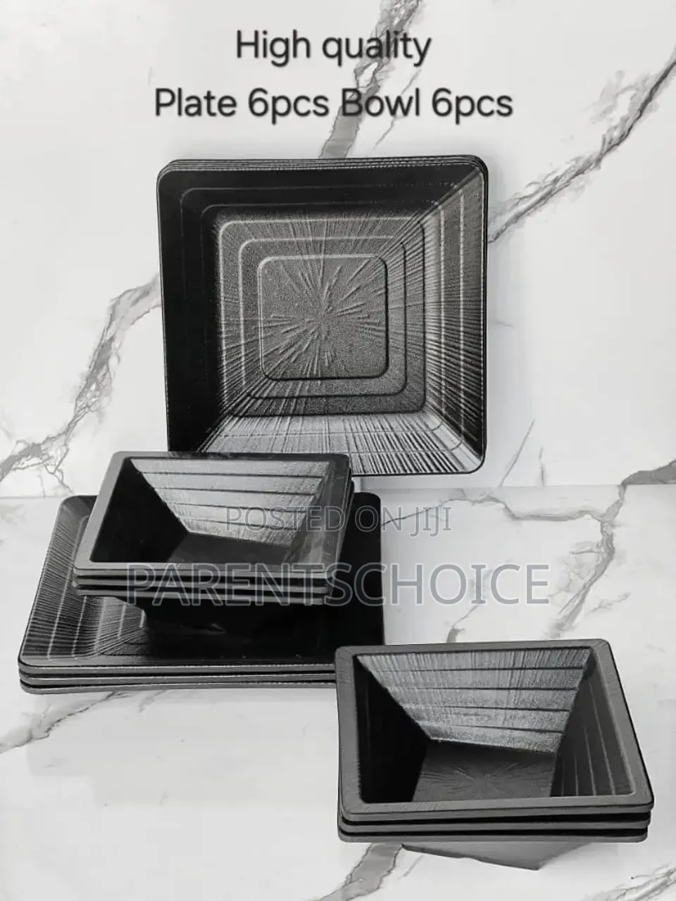 Unbreakable Black Melamine Plates and Bowl - 12pcs