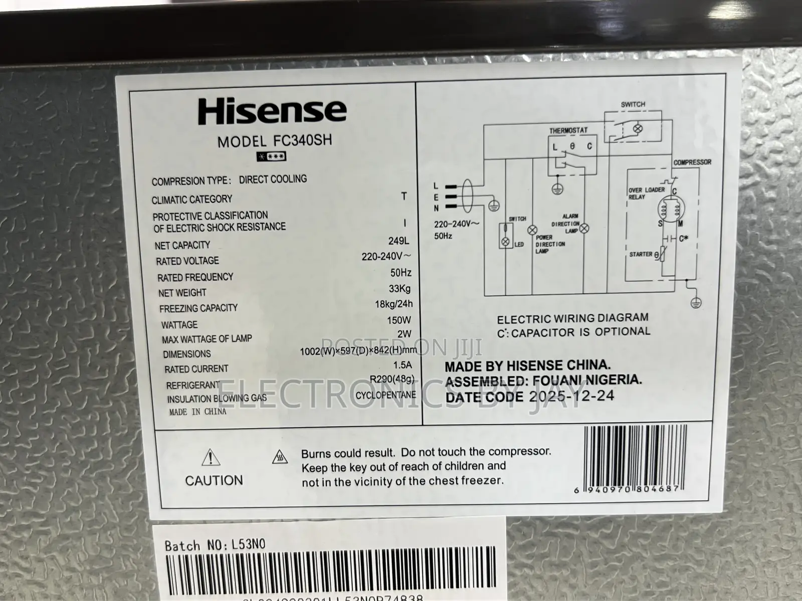 Hisense Freezer 340 (250)Liters