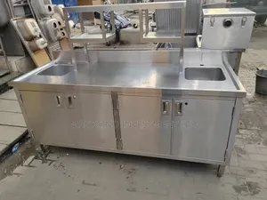 Stainless Steel Double-Sink Prep Table With Integrated Storage Cabinet