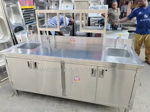 Stainless Steel Double-Sink Prep Table With Integrated Storage Cabinet