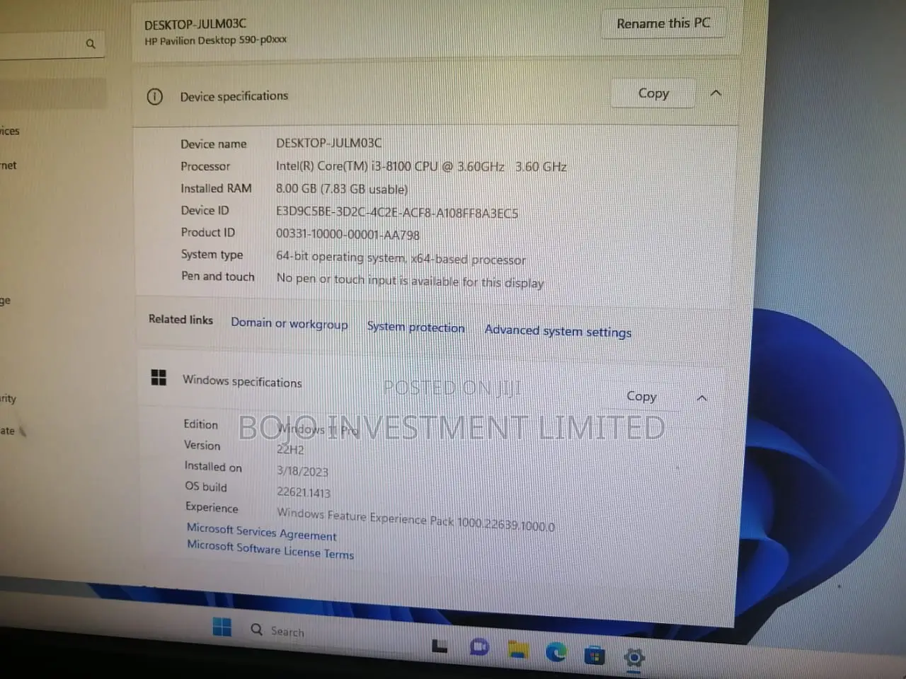 Desktop Computer HP 8GB Intel Core i3 SSD 256GB