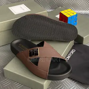 Tom Ford Men's Luxury Criss-Cross Leather Slides Chocolate Brown/Black