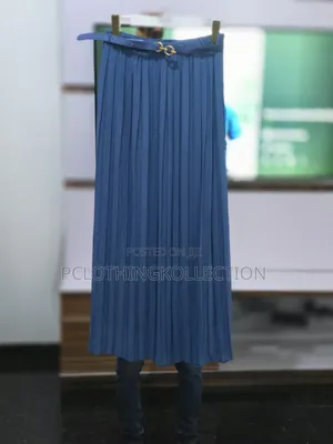 Long Sky Blue Pleated Skirt