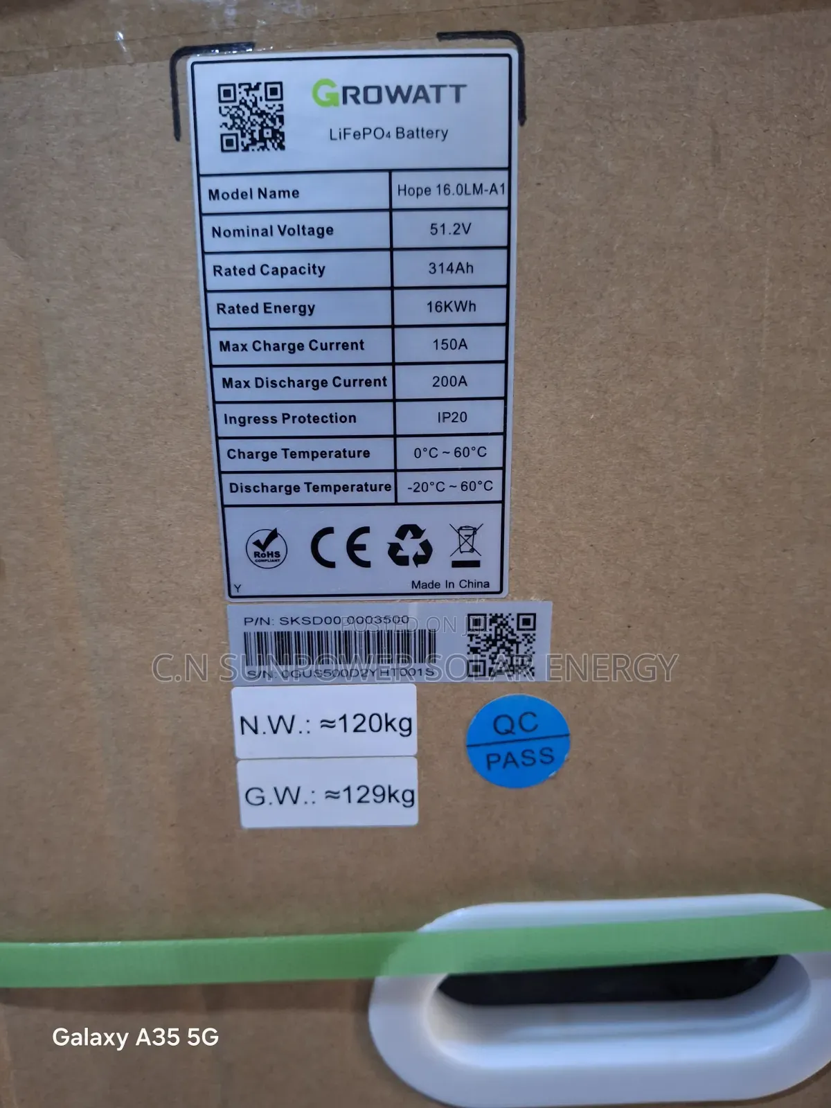16kwh/51.2v Growatt Lithium-Iron Battery