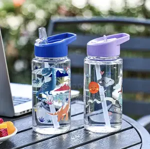 500ml Straw Cup, Cute and Portable Dinosaur Ice Children Bottle