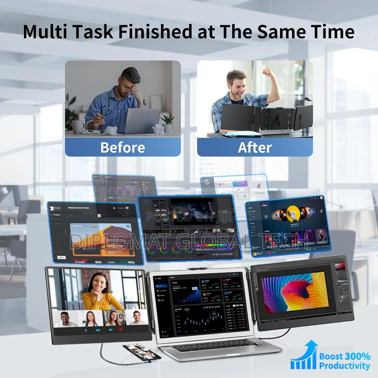 V2com Laptop Triple Screen Extender - 14 Inch Ips FHD 1080p