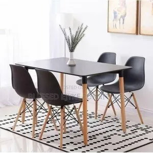 Rectangular Restaurant Dining Table + 4 Plastic Chairs Black