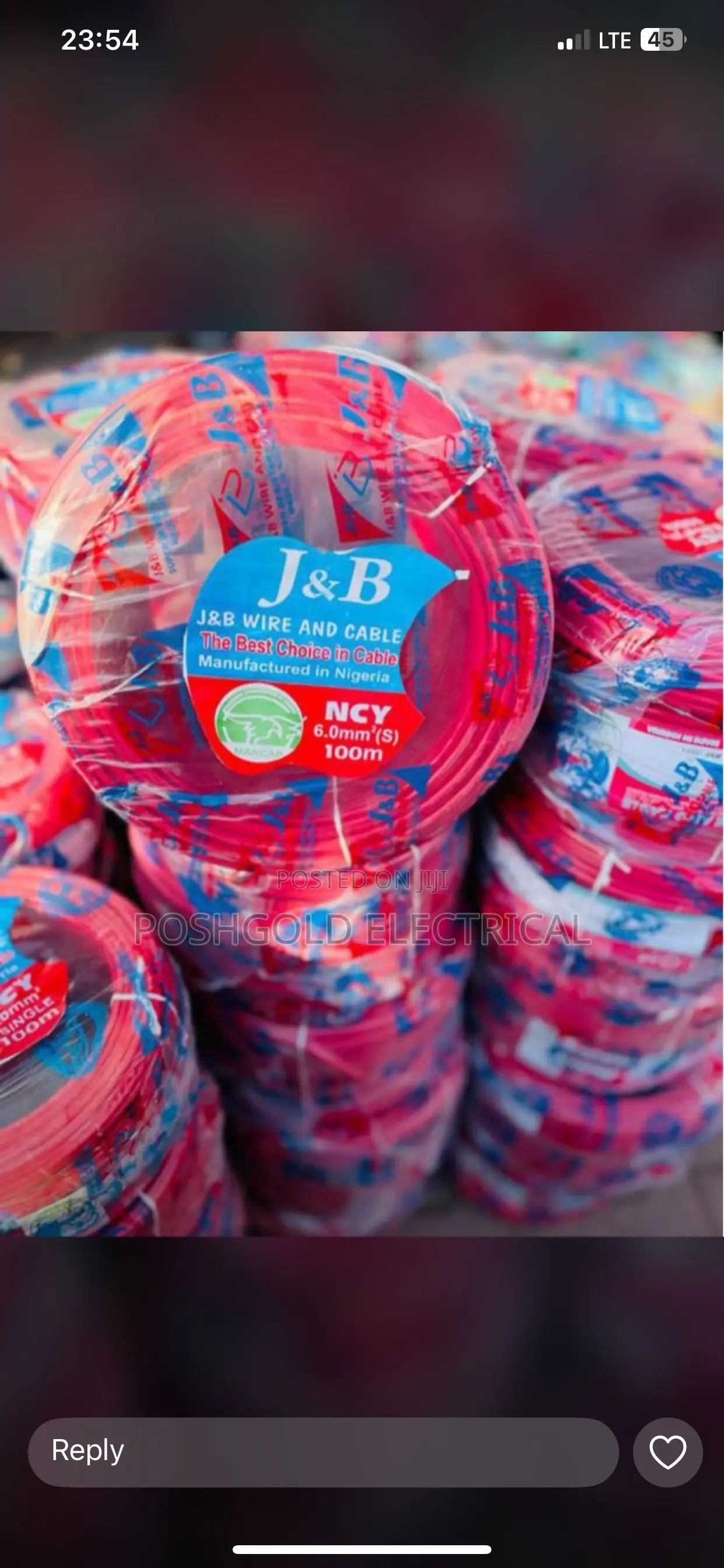 J B 6mm Red Single Core 100m