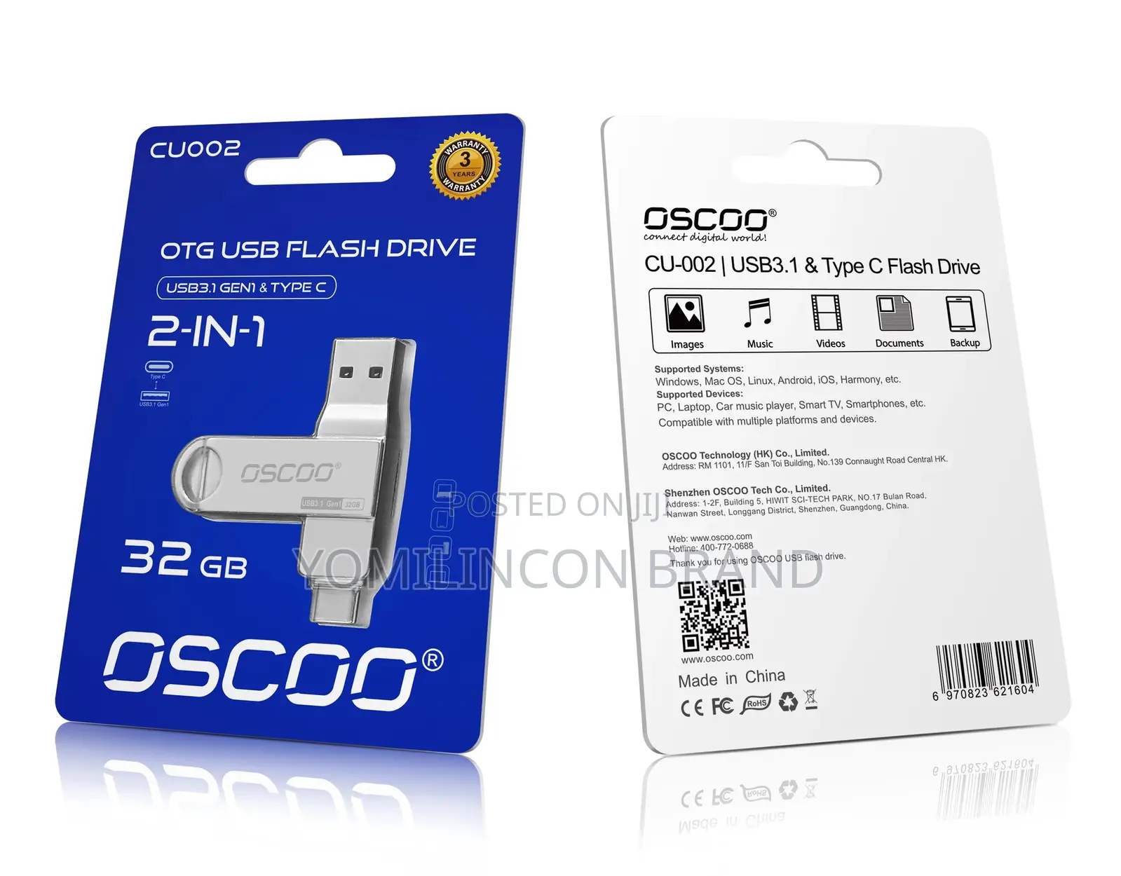 Oscoo 2-in-1 Flashdrive Usb 3.1 Gen1 Type C 64gb