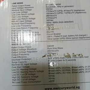 2.4kva Mercury 24v Hybrid Inverter