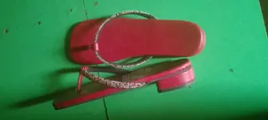 Elegant Red Flat Slippers With Rhinestone Strap