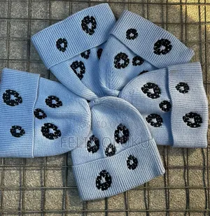 Unisex Knitted Beanie – Baby Blue Leopard Print Cuff Hat