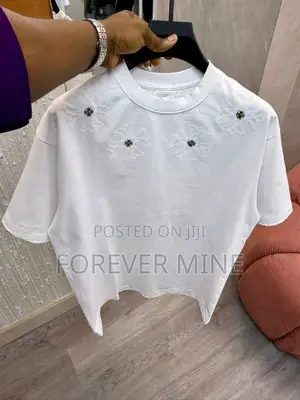 Luxury White T-Shirt, Embroidered Flower Design With Rhinestone Detail