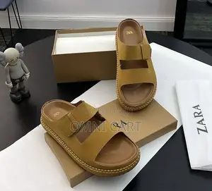 Zara Men’S Double-Strap Slides – Mustard Tan Comfort Mules/Slippers/