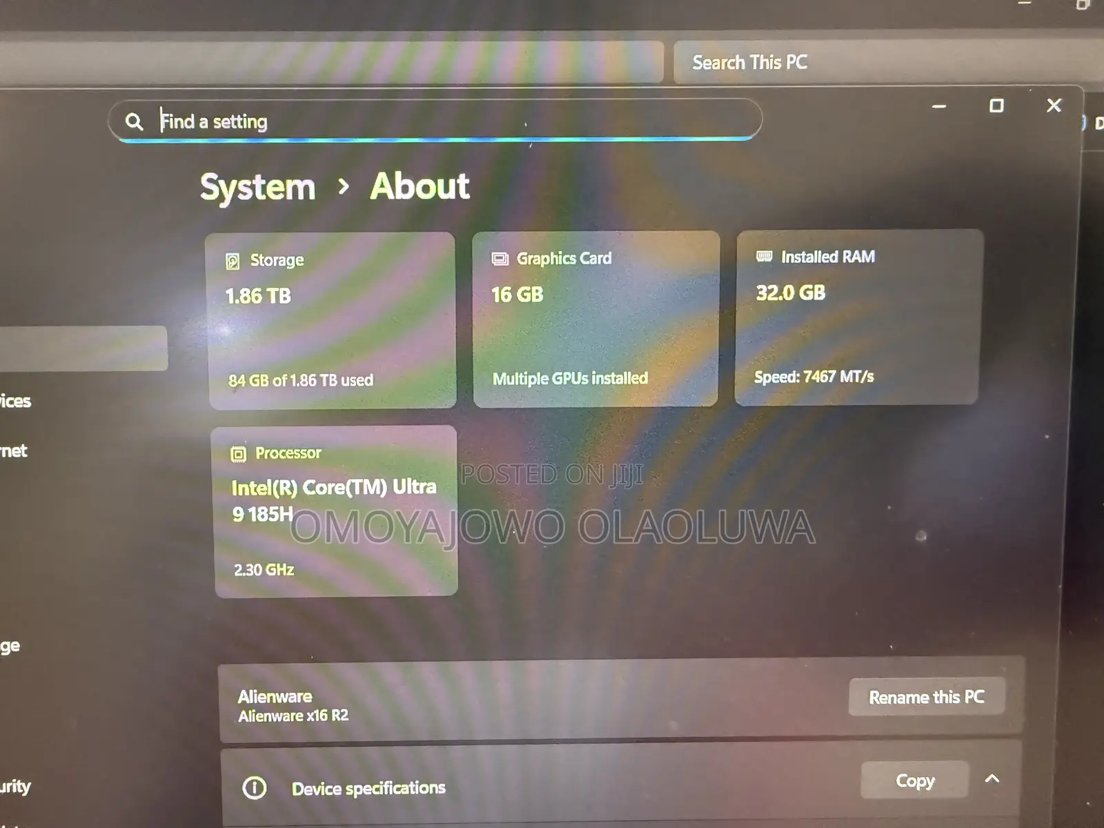 Laptop Dell Allenware M15 R5 32GB Intel Core Ultra 9 SSD 2T