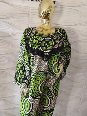 Luxury Green Beaded Ankara Bubu Gown – Free Size (M–Xl) – Brand New