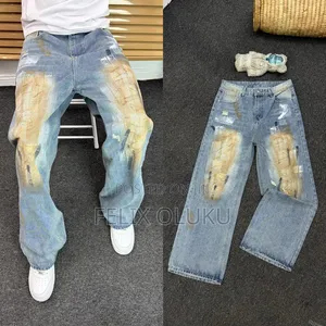 Unisex Baggy Jeans – Paint Splash Distressed Design