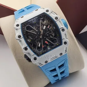 Richard Mille Automatic White/Blue Rubber Strap Watch