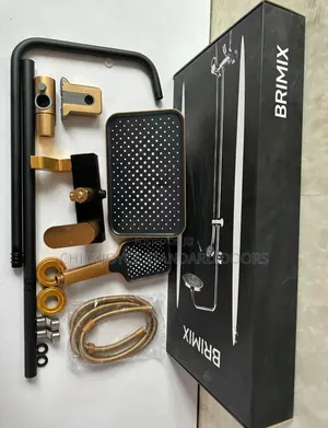 Brimix Rainfall Shower Set With a Mixer Faucet in Black Gold Finish