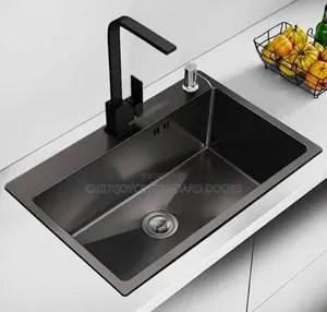 Modern Stainless Steel Kitchen Sink Set Featuring a Black Matte Finish