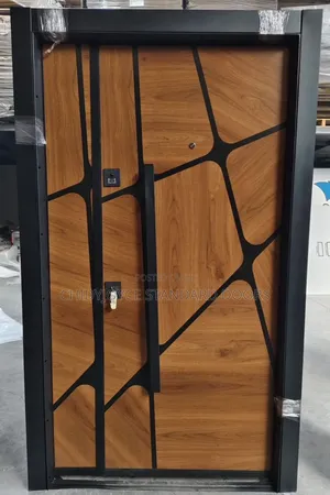 4ft Turkish Door Comes in a Wood Grain Black Metal Geometric Inlays