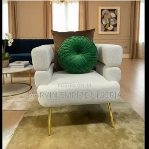 Accent Single Chair,Off White With Gold Legs and Pillows