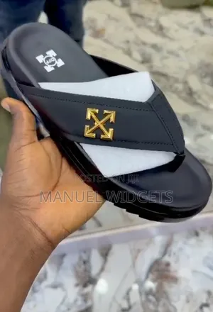 Off White Leather Men's Slides – Premium Luxury (Fully Boxed)