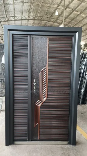 German Copper Cast Security Door With Modern Striped Design
