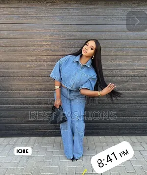 Ladies Black Denim 2pcs Trousers
