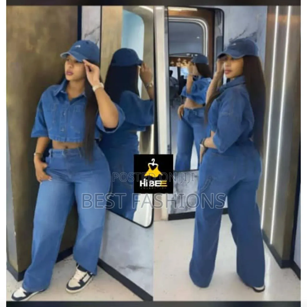 Ladies Black Denim 2pcs Trousers