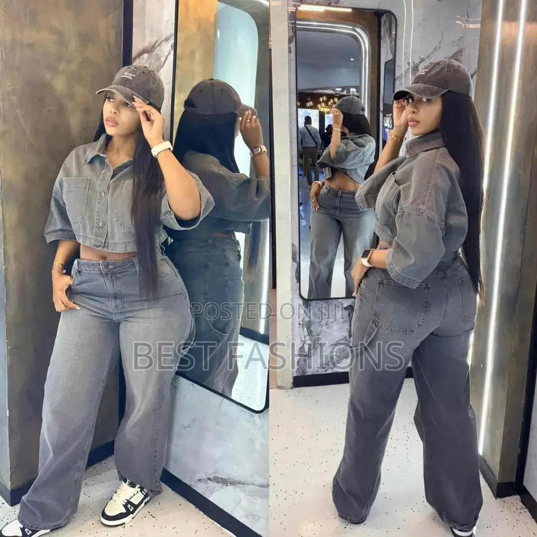 Ladies Black Denim 2pcs Trousers
