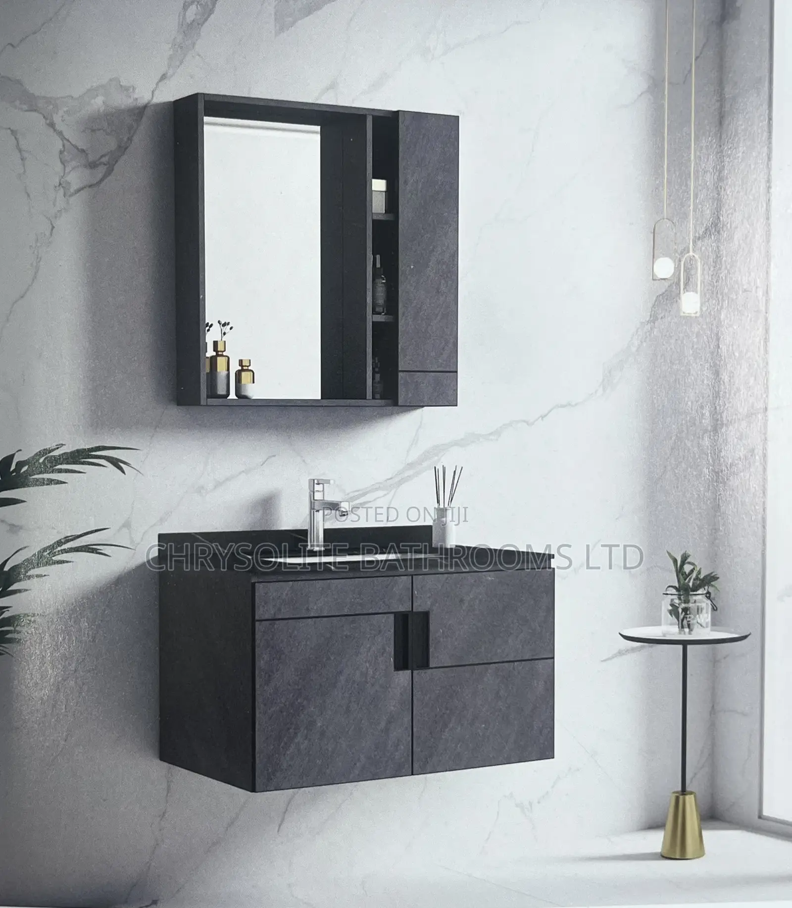 Gray Floating Vanity Cabinet Set