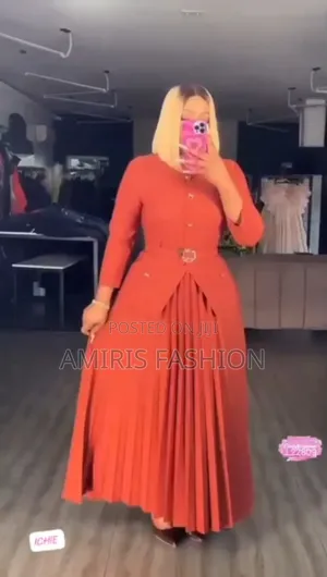 Beautiful Pleated Long Gown With Belt