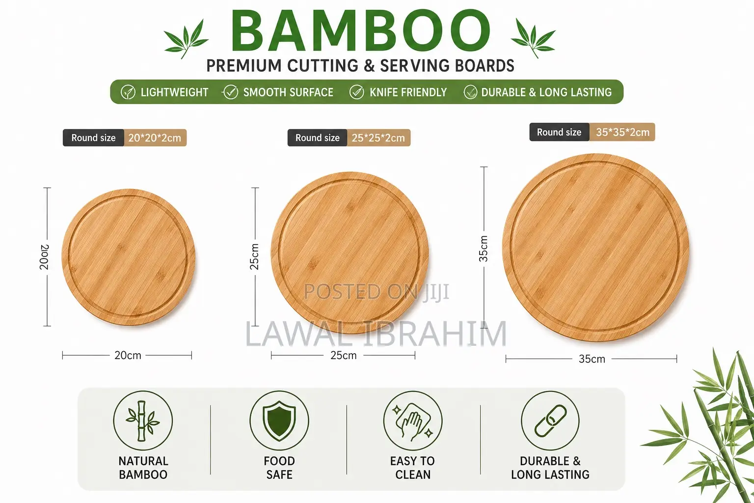 Premium Bamboo Round Serving Plates – Lightweight Durable
