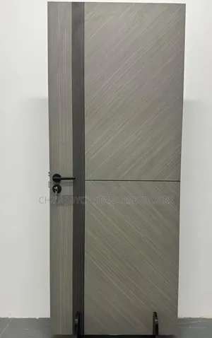 HDF Interior Door With Diagonal Pattern Dark Vertical Accent Strip