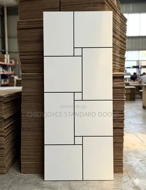 Turkish HDF Interior Door With a White Finish Black Geometric Lining