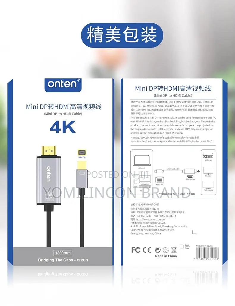 Onten Mini Dp to Hdmi Cable Otn-5130b