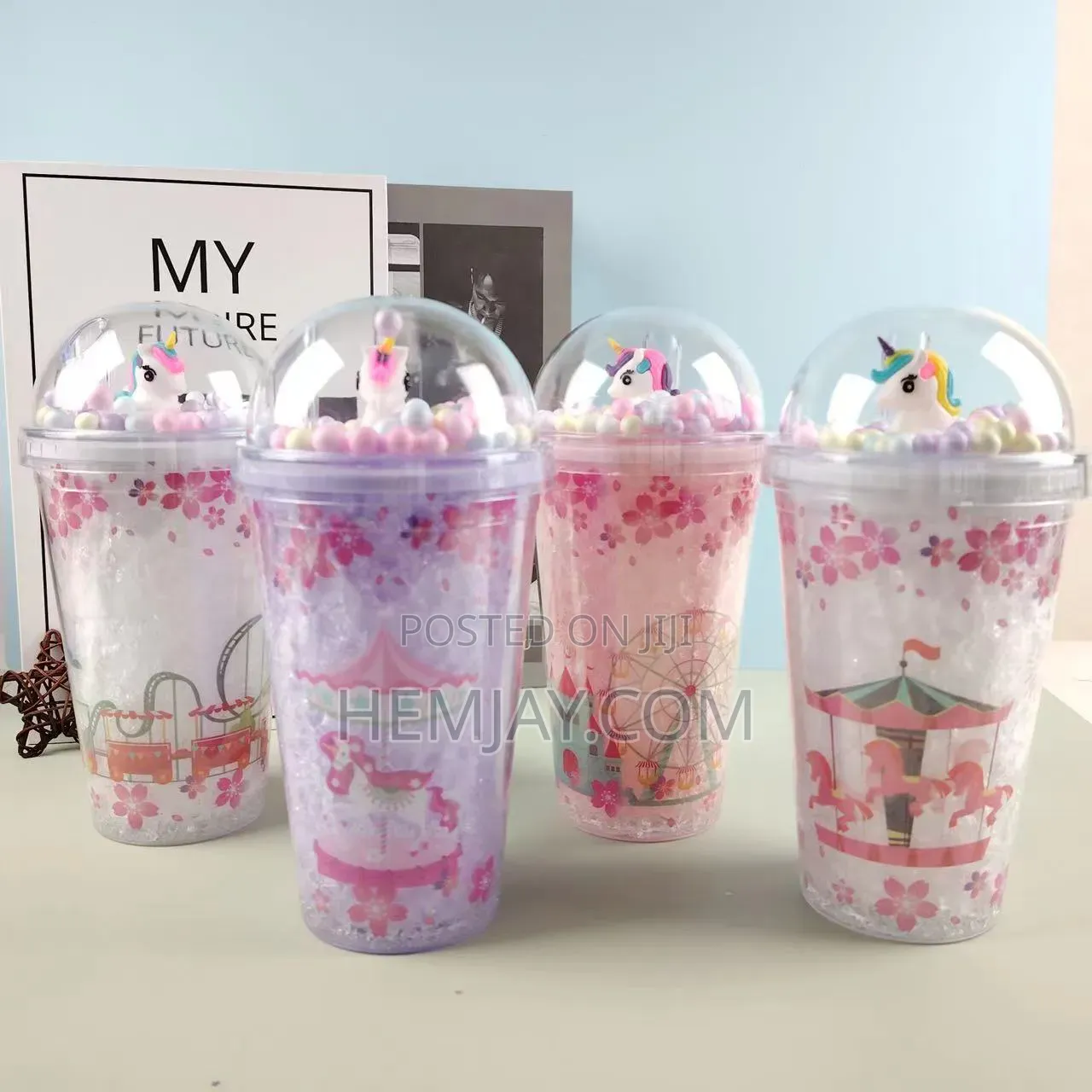 Fancy Water Bottle With Straw (Available in Different Designs 