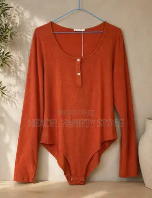 Stylish Rust Orange Long Sleeve Bodysuit